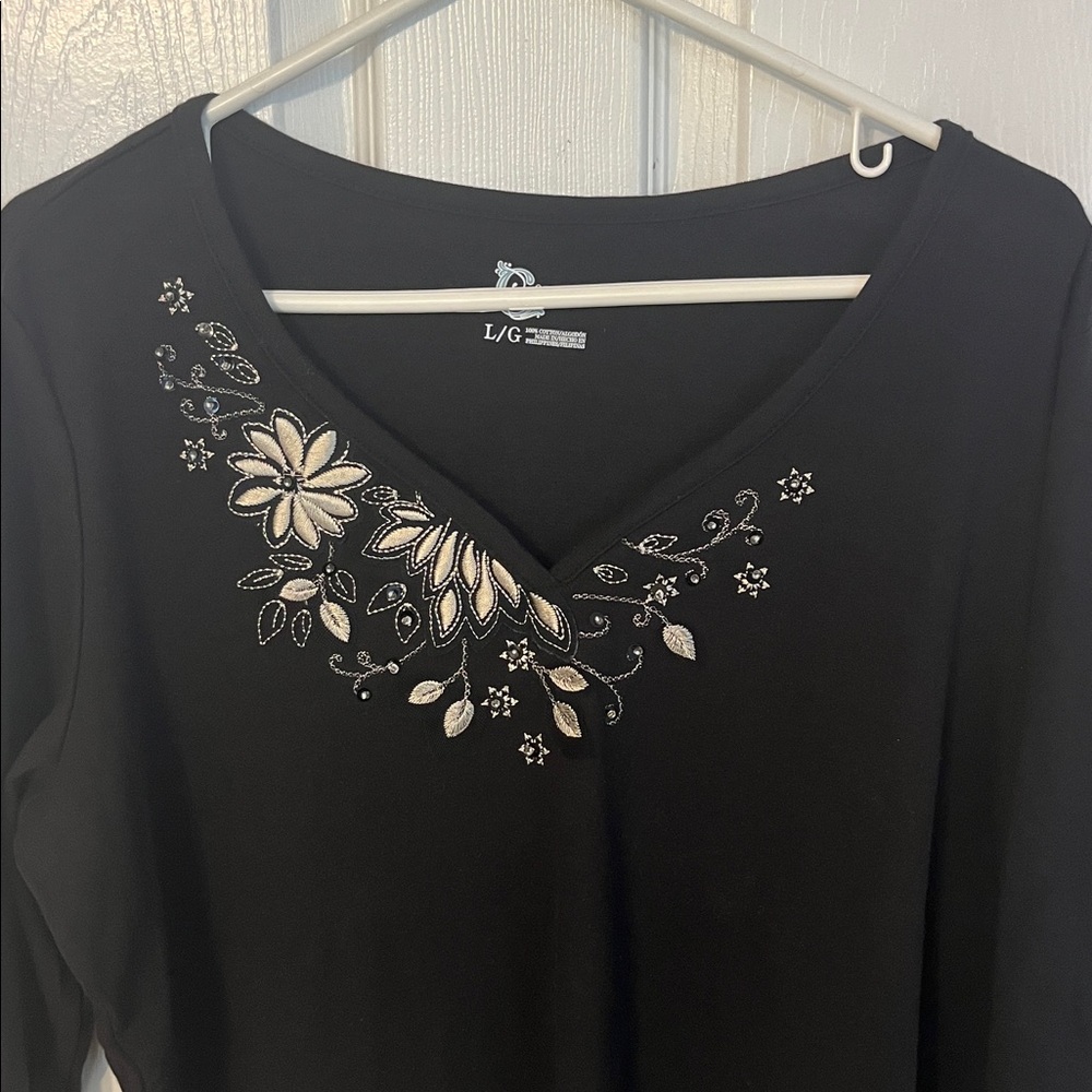 Classic Elements embroidered Black Cotton Top